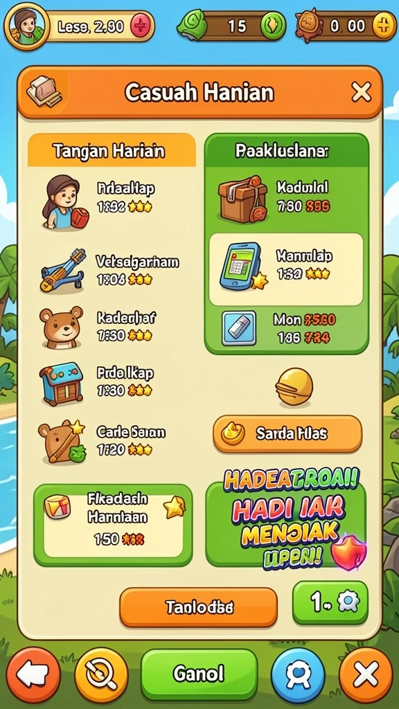 Screenshot menunjukkan karakter yang sedang dalam mode upgrade.